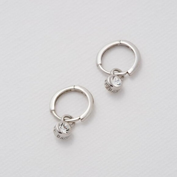 Men's Silver Tone Crystal Huggie Hoop Earrings Hypoallergenic Brass Jewelry - Picture 4 of 6